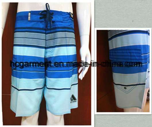 Strip Polyester/ 4 Way Quickly Dry Board Shorts of Man′s