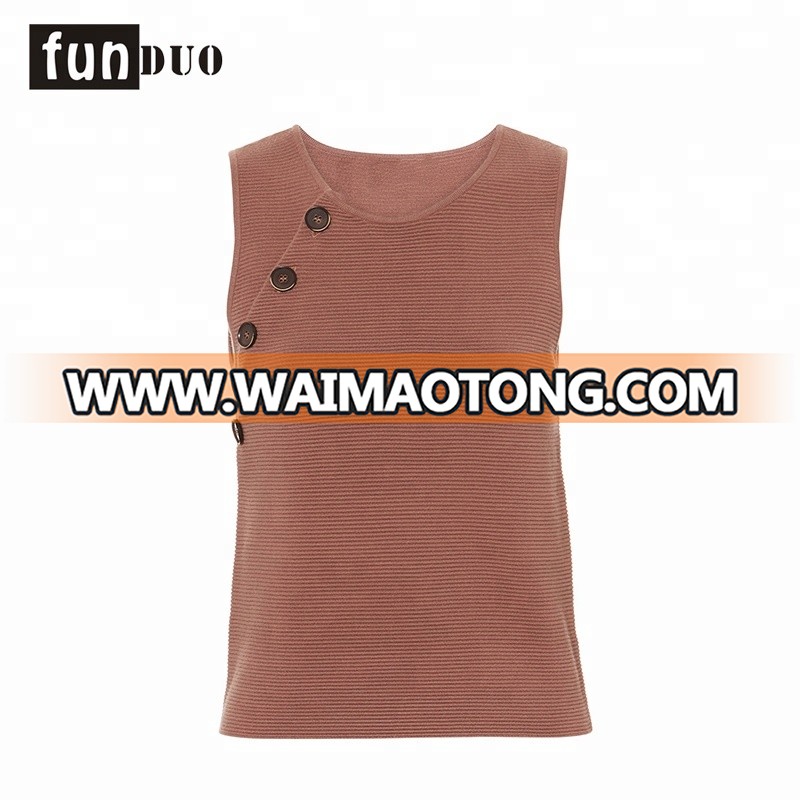 Summer women ribbed top ladies slim-fit ribbed knit tank with button