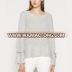 women crek neck blank varsity long sleeve linen fabric sweaters