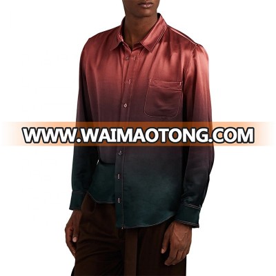 Men's Fashion Latest Designs Gradient Washed Satin Casual Shirt with high quality