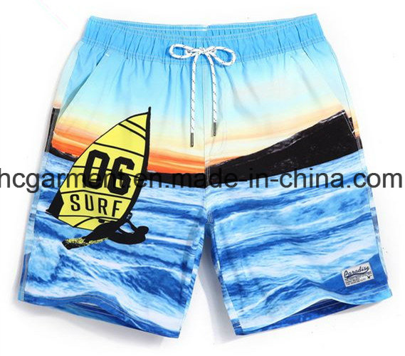 4 Way Fabric, Blue Color Printed Design Beach Shorts for Man